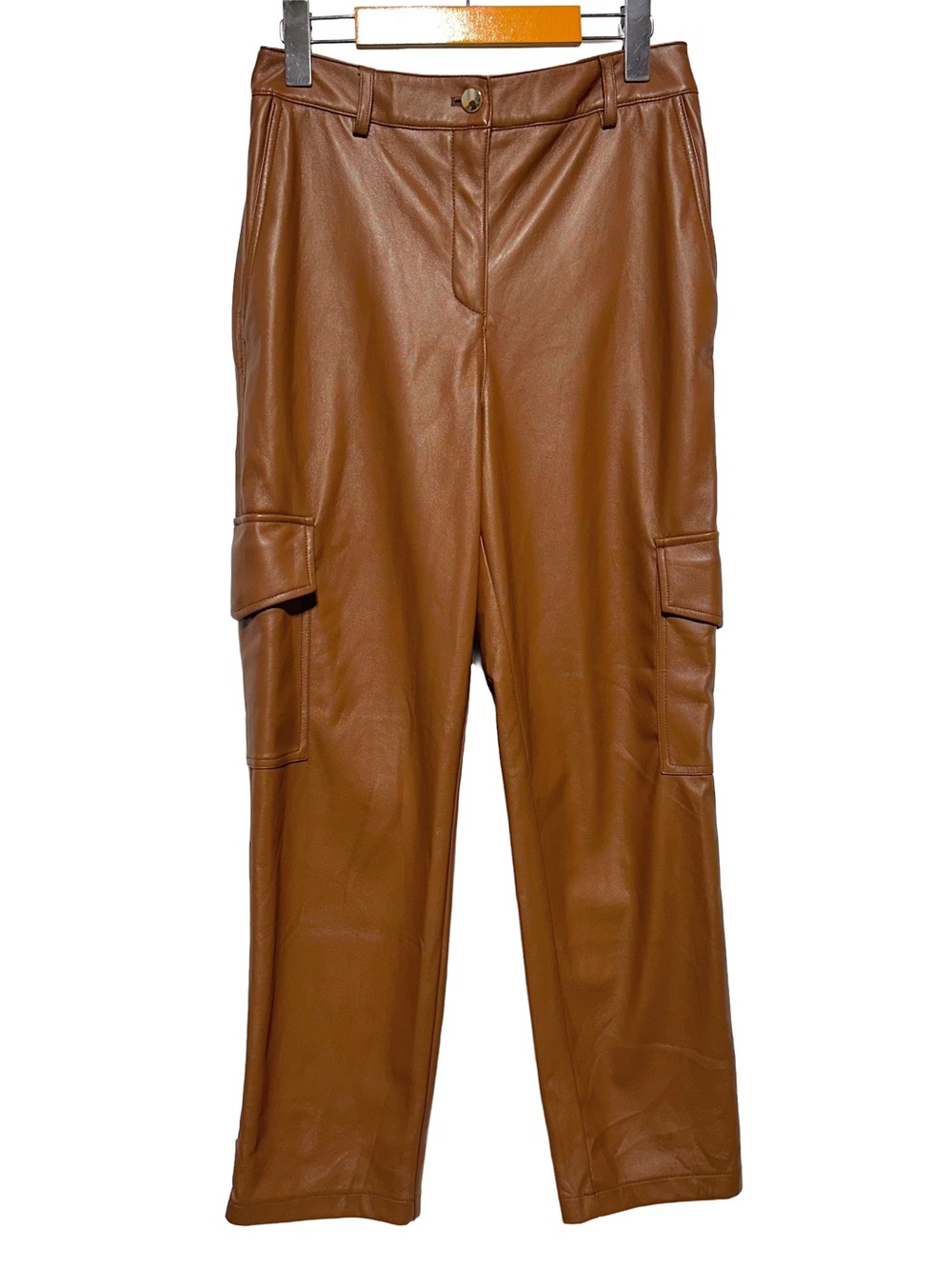 RACHEL ZOE Faux Leather Cargo Pants Brown Utility Moto Straight Leg